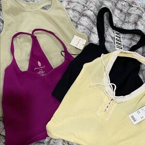 Free People/Urban Outfitters (l/Xl)4 Top Bundle in Black, Yellow,Beige, & Purple